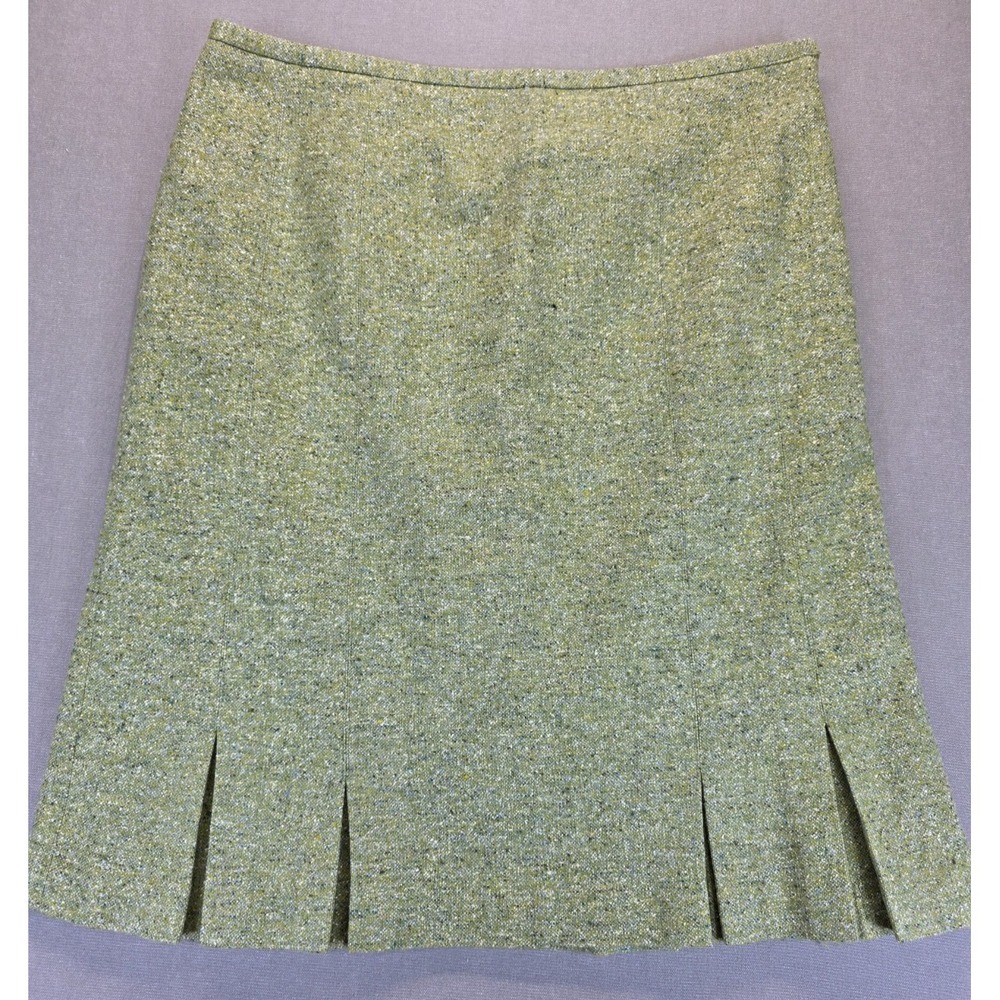 Talbots Skirt 12 Wool Silk Lined Green Flecked Knee Pleated Tweed A Line Office